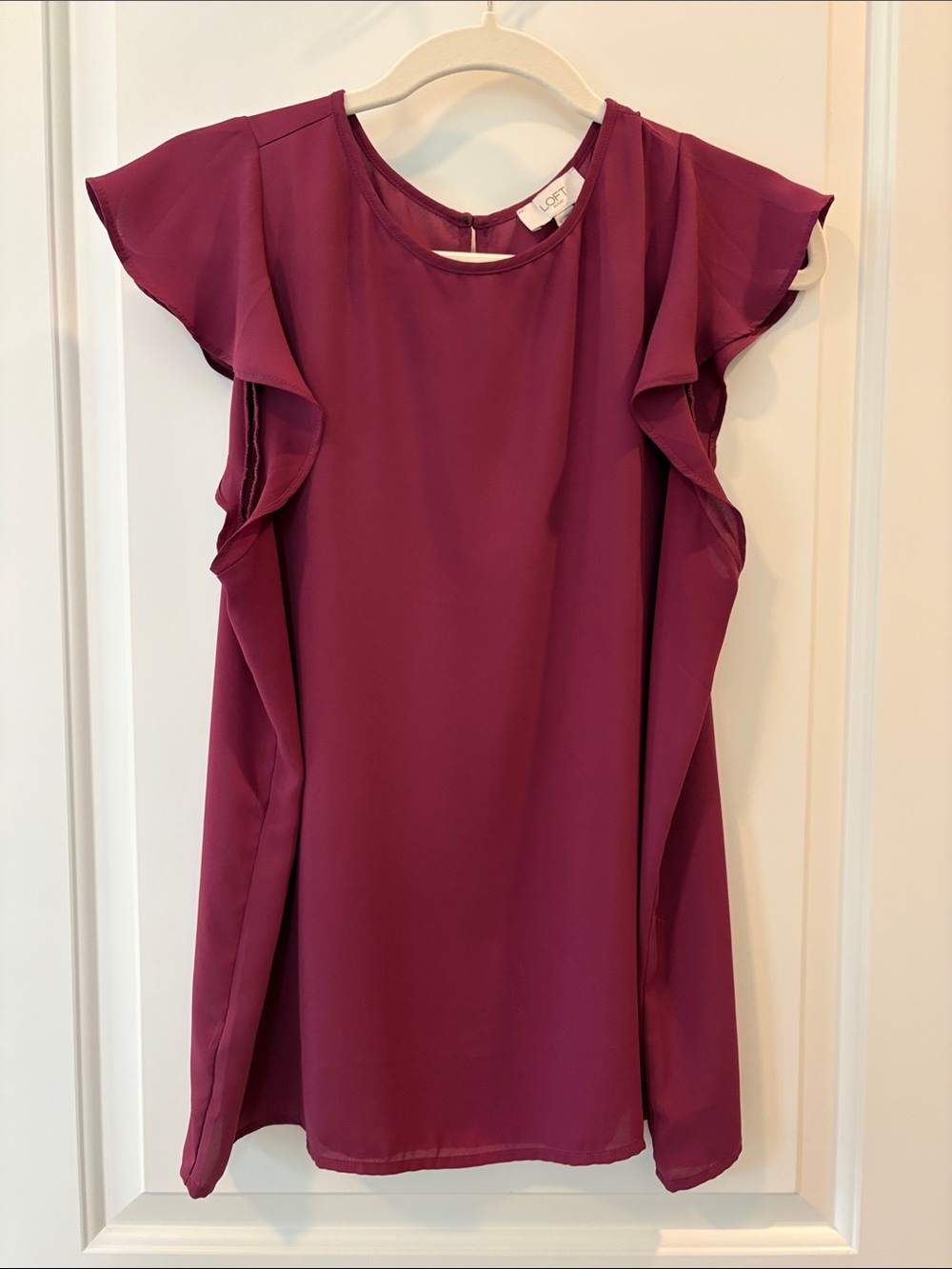 LOFT Ruffle-Sleeve Plum Shell Top